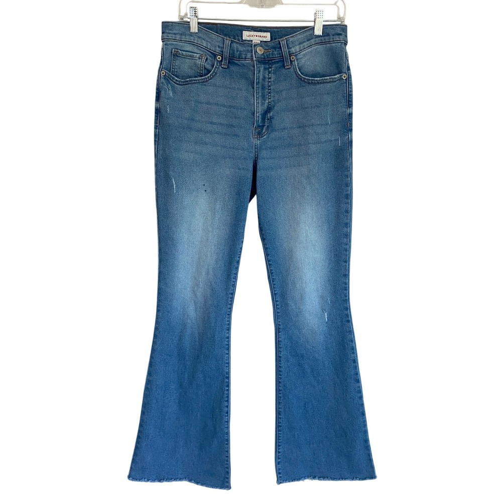 Lucky Brand Stevie High Rise Flare Jeans Womens 12/31R‎ Blue Distressed Denim